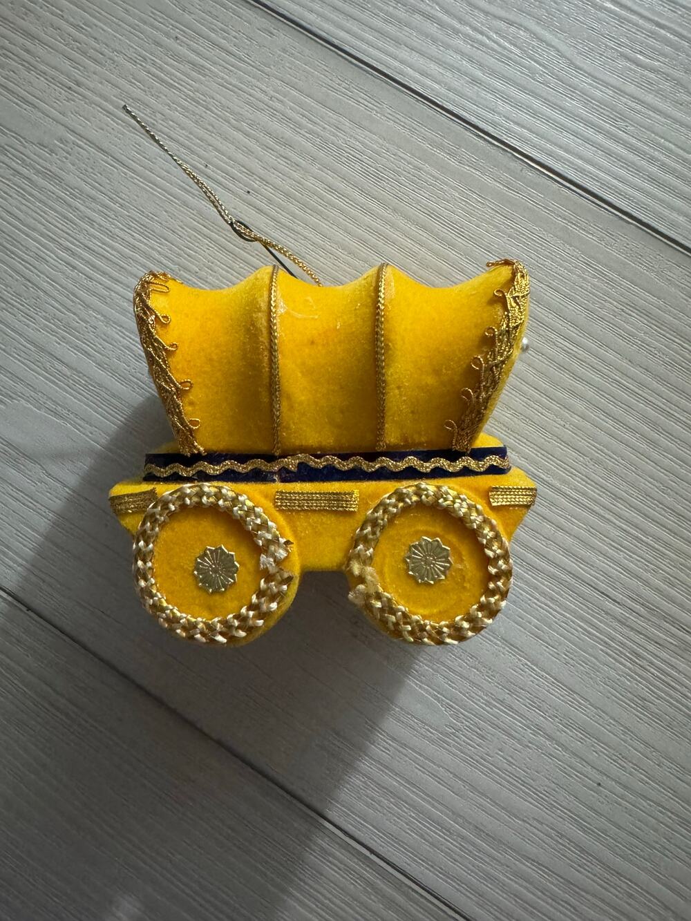 VTG Felt Covered Styrofoam Christmas Ornament Covered Wagon Yellow